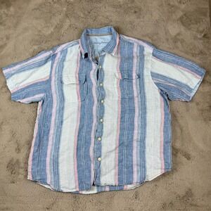 Tommy Bahama Linen Shirt Striped Button Up Short‎ Sleeve Casual XL
